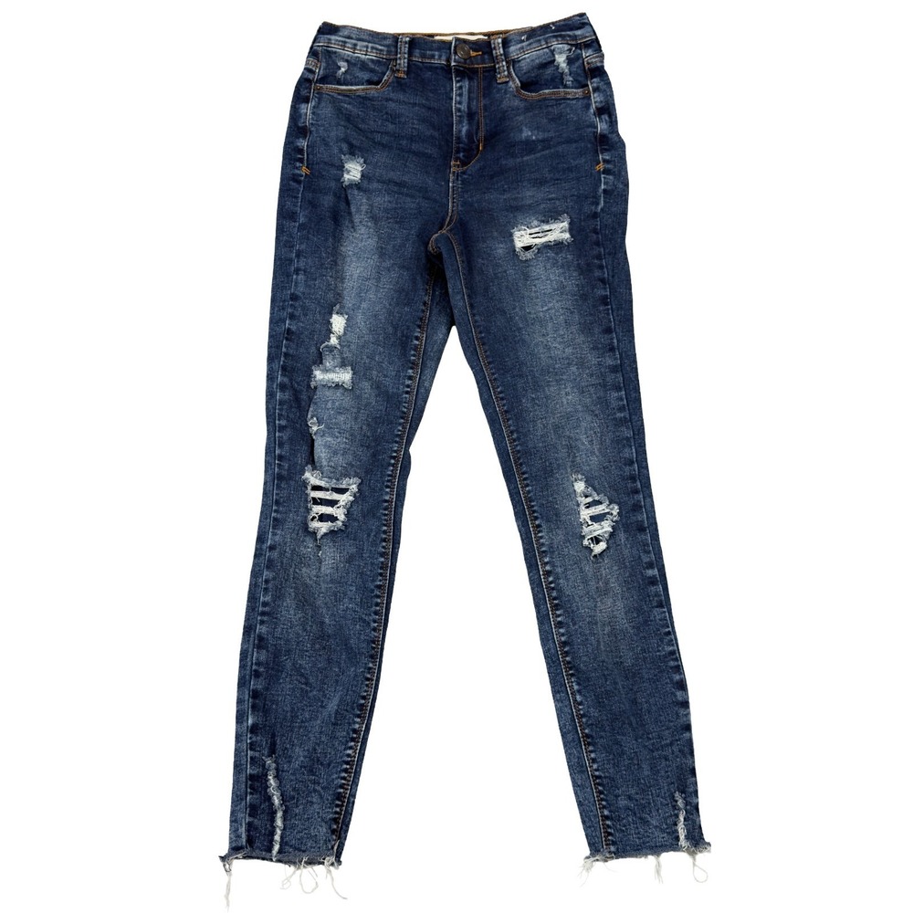 Mudd Jeans Womens Size 5 Blue High Rise Ankle Jegging FLX Stretch Destroyed